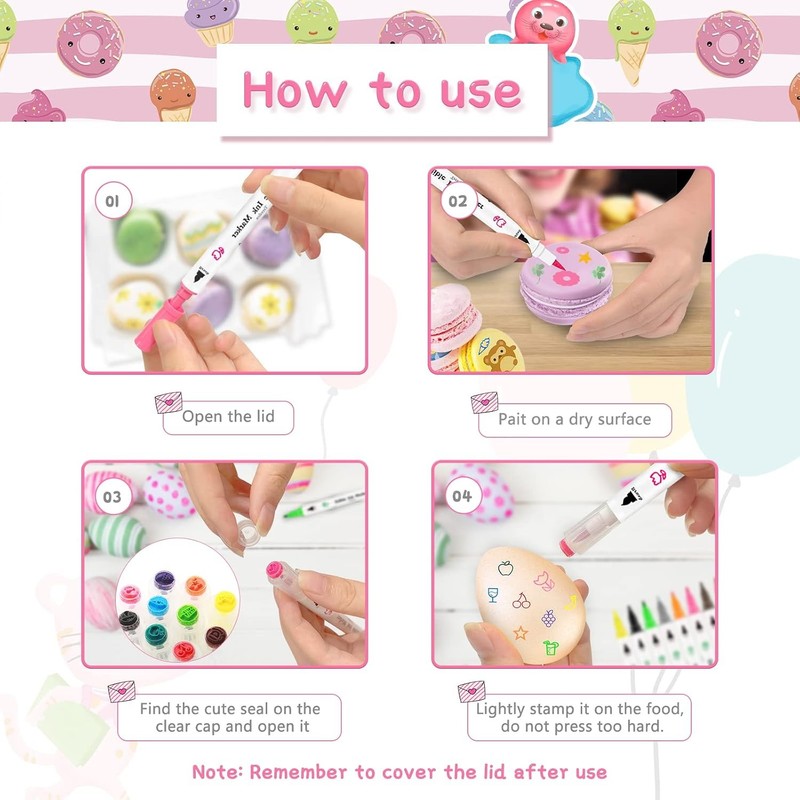 Edible Markers for Cookie Decorating,12Pcs Food Coloring Pens Double Side Food gallery