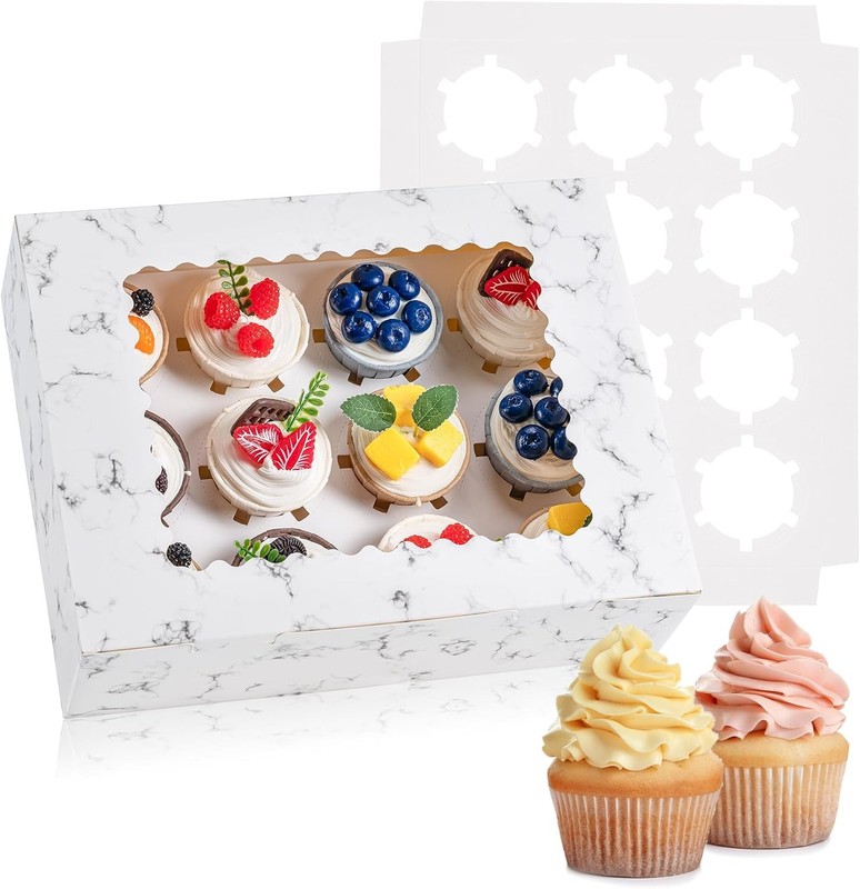 6PCS Cupcake Boxes – Hold 12 Count Cupcake Containers with Window, Food Grade