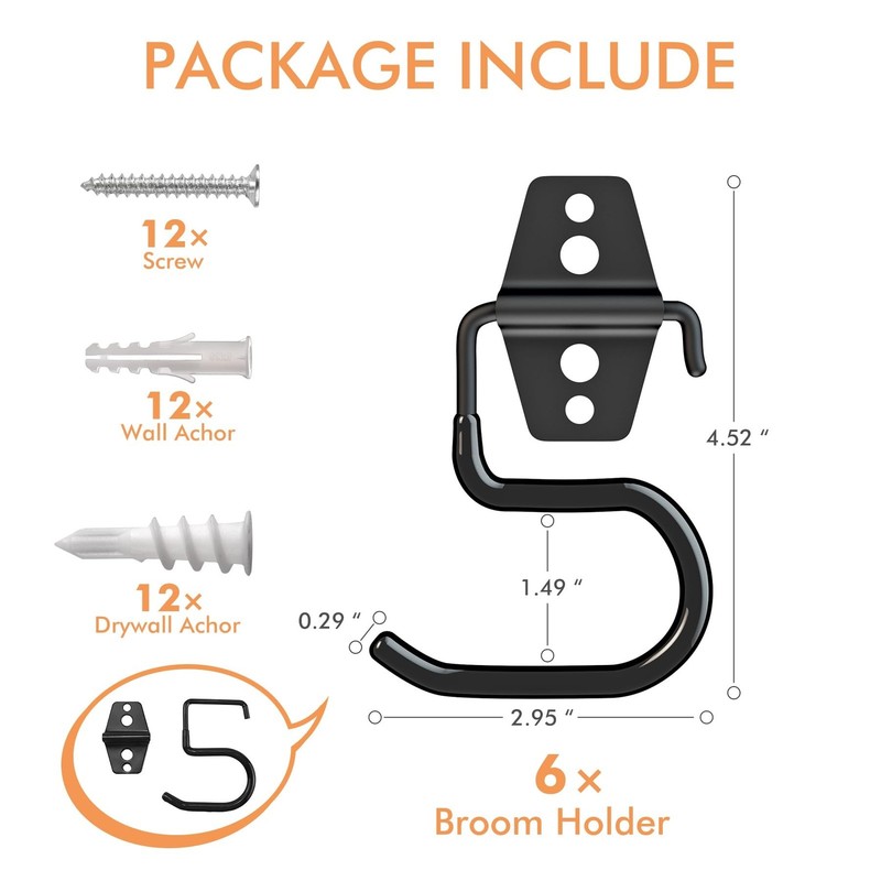 LIGHT DUST Broom Holder Wall Mount - 6 Pack Tool Hangers Garage Wall Hanging ... gallery