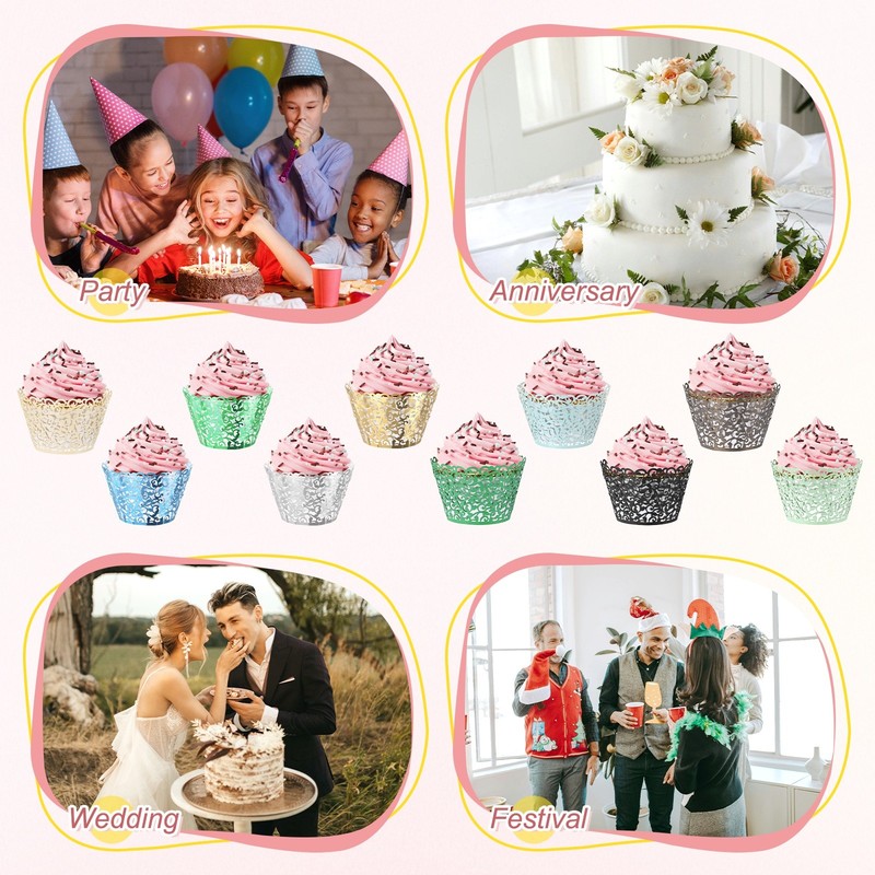 100-Pack Vine Cupcake Liners, Baking Cups for Wedding/Party[Reflective Gold] gallery