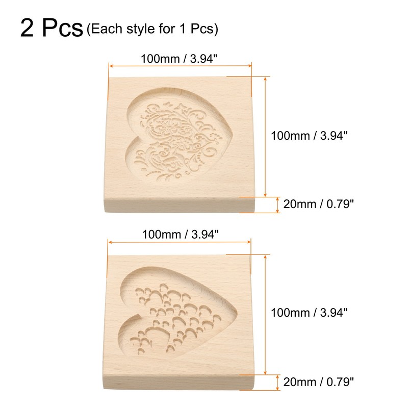2pcs Wooden Cookie Mould 3.94" x 3.94" Wooden Cookie Biscuit Mould Heart gallery