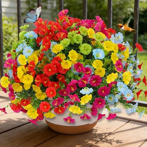 Artificial Flowers for Outdoors Bundles UV 20 Yellow,light Blue,green,rose,red