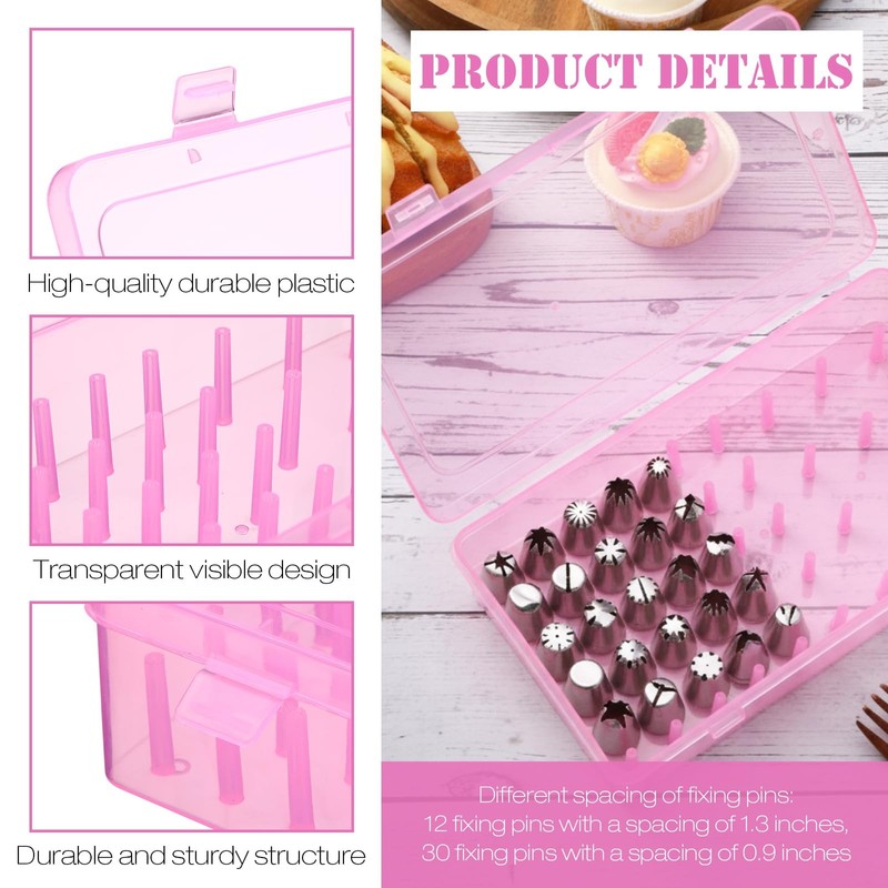2 PCS Pink Piping Tip Box Fixed Pins 84 Tip Organizer Baking Storage Case gallery