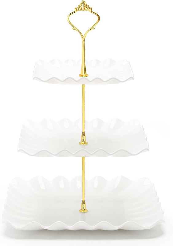 3 Tier Cupcake Stand, Plastic Tiered Serving Stand, Square Dessert Tray for Tea gallery