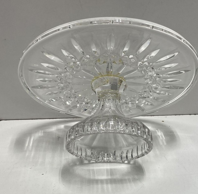 Pressed Glass Clear Sunburst Pattern Cake Stand Pedestal Plate 11 Inch Vintage gallery