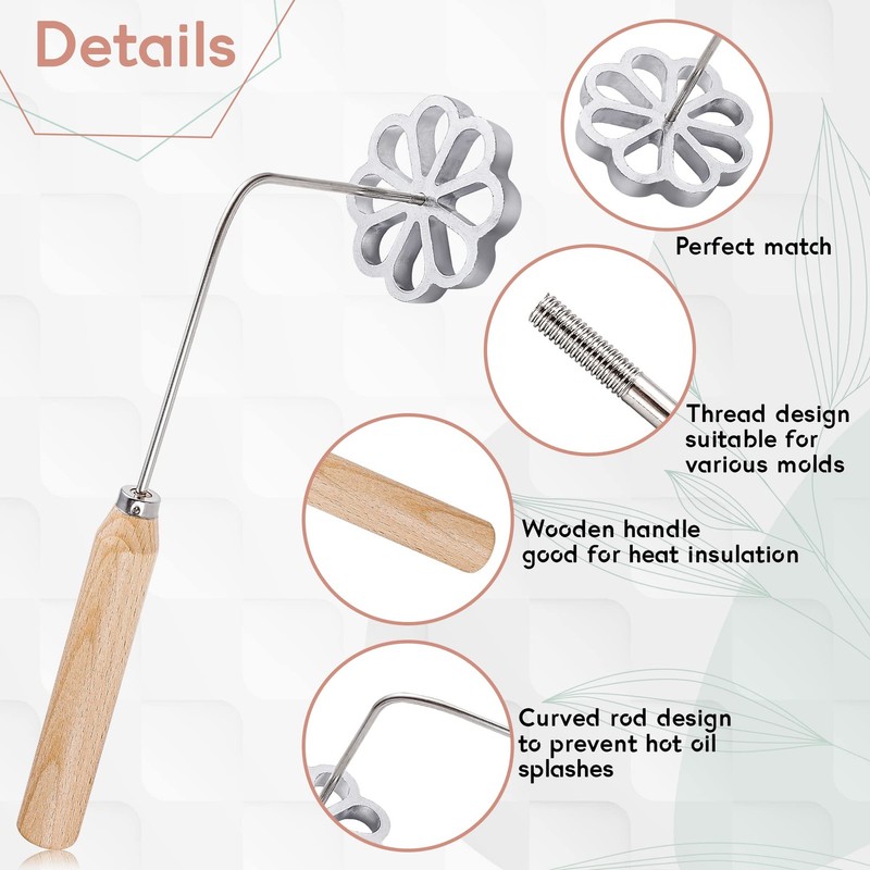 4 PCS Set Bunuelos Mold Wood Handle Rosette Maker Cookie Cast Waffle Molds gallery
