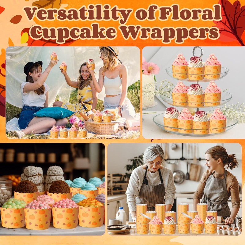 100 Pcs Thanksgiving Fall Paper Baking Cups Pumpkin Maple Leaf Cupcake Liners... gallery