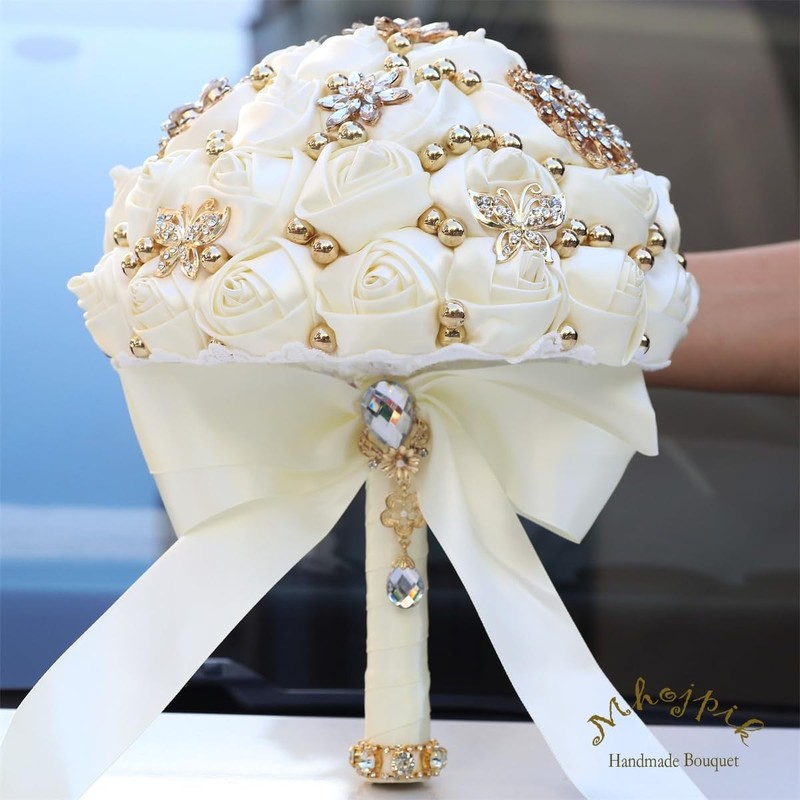 Mhojpik Bridal Wedding Bouquet Round Holding Bouquet Throw Toss Artificial Rose gallery