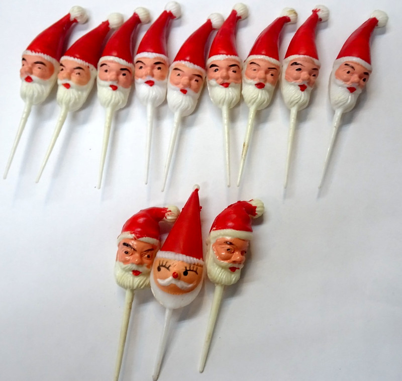 RARE 1940s-50s Santa Claus Heads Cupcake Bakery Cake Toppers 12pcs