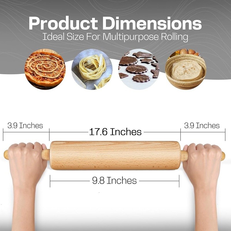 Beech Wood Rolling Pin Non-Stick Ergonomic Handles Dough Roller Baking Tool New gallery