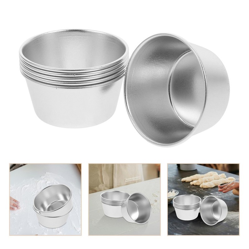 6 Pcs Carbon Steel Heat Resistant Non Stick Pudding Baking Cups Silver Color gallery