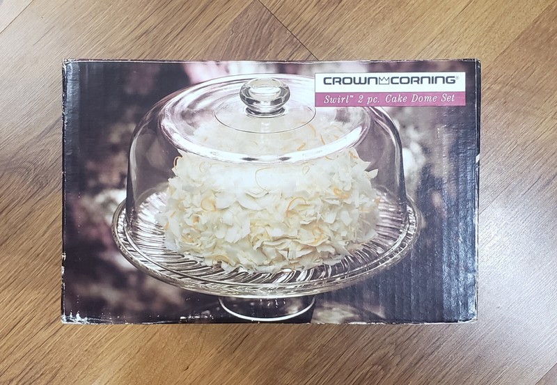 Vintage 2 Piece Cake Dome 12” Platter w/ Swirl Pedestal 1992 Crown Corning