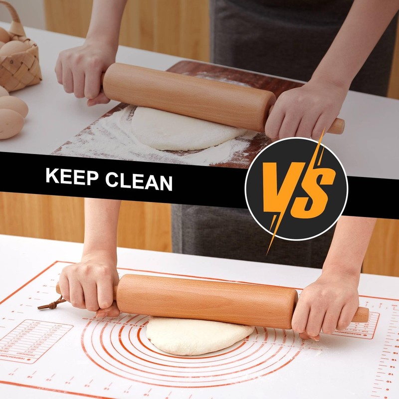 17 Inch Classic Wooden Rolling Pin Baking Silicone Mat Set Dough Roller gallery
