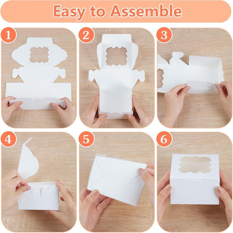 12 Pcs Cookie Boxes W/ Window 6x6x3 Inches White Bakery Boxes Treat Boxes W/ 50 gallery