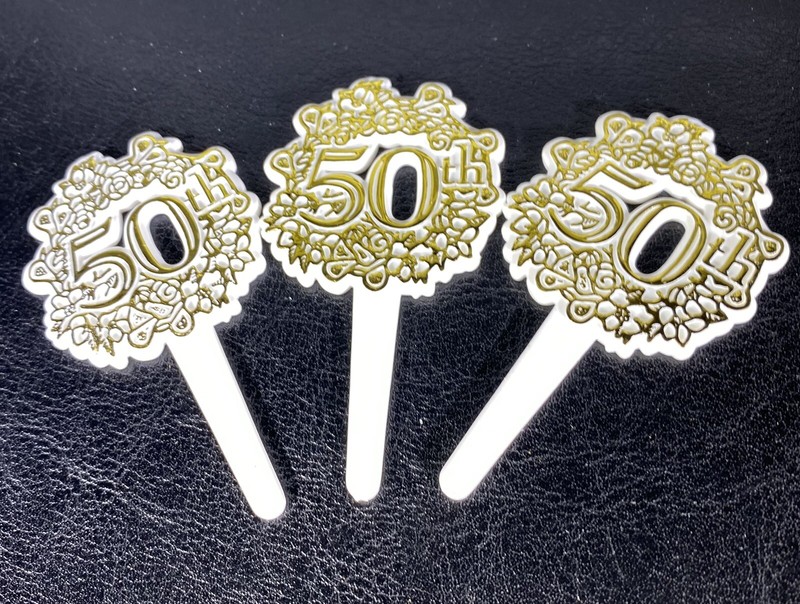 12 NEW PARTY CAKE TOPPER WEDDING CUPCAKE PICKS 50th ANNIVERSARY GOLD Dozen