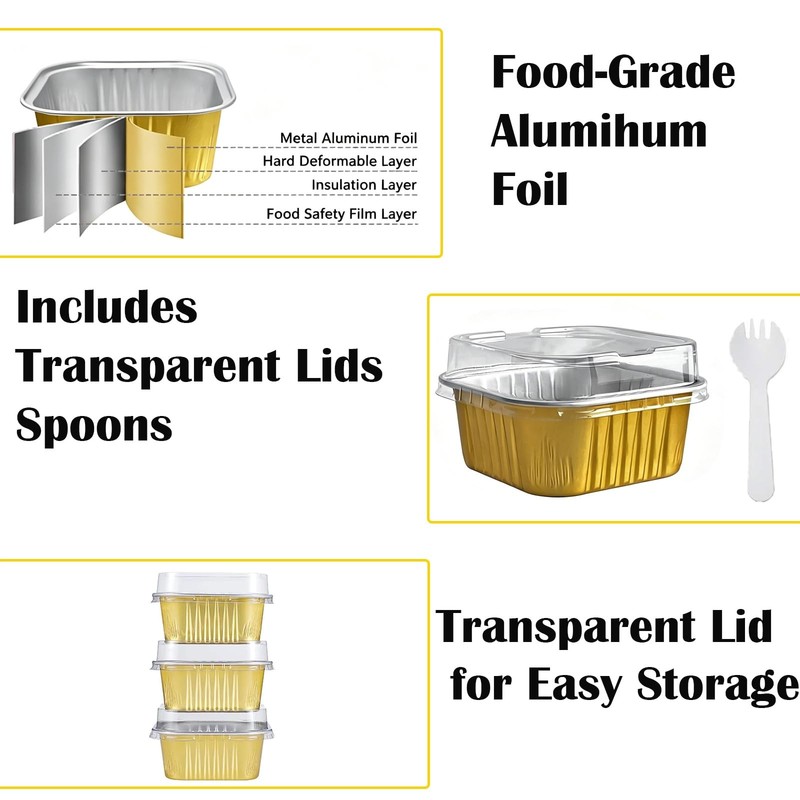 50 Pack Mini Cake Pans with Lids, 5oz Square Aluminum Foil Baking Cups with 5... gallery