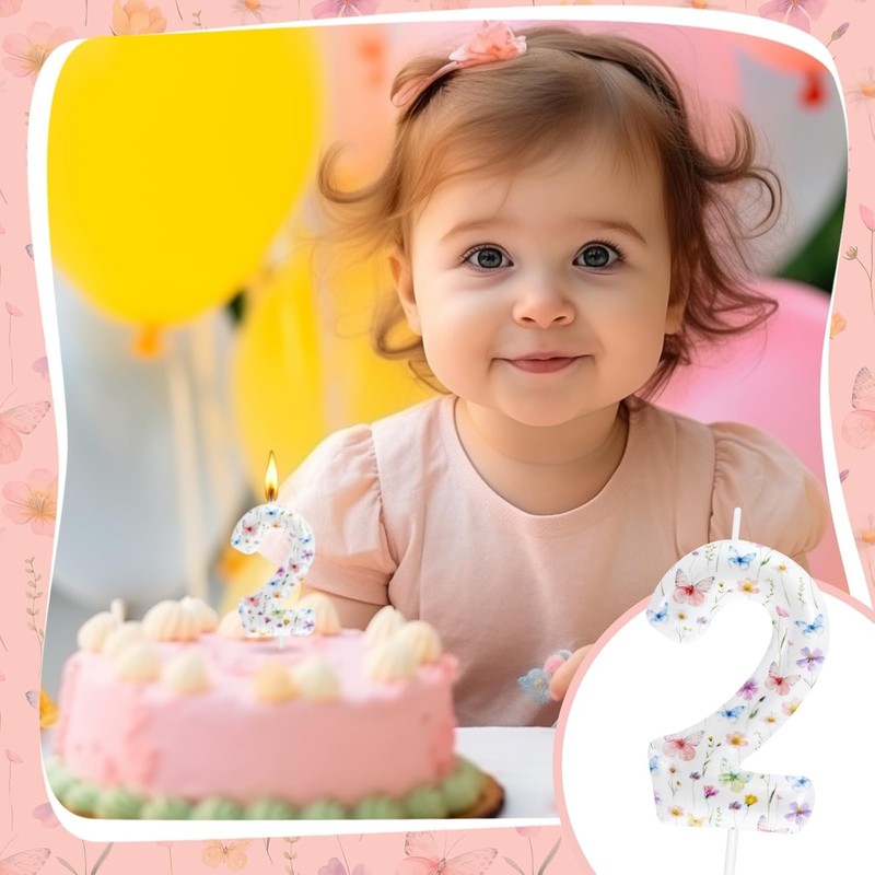 Wildflower Number 2 Birthday Candle Spring Floral Butterfly Candle Cake Cupcake gallery