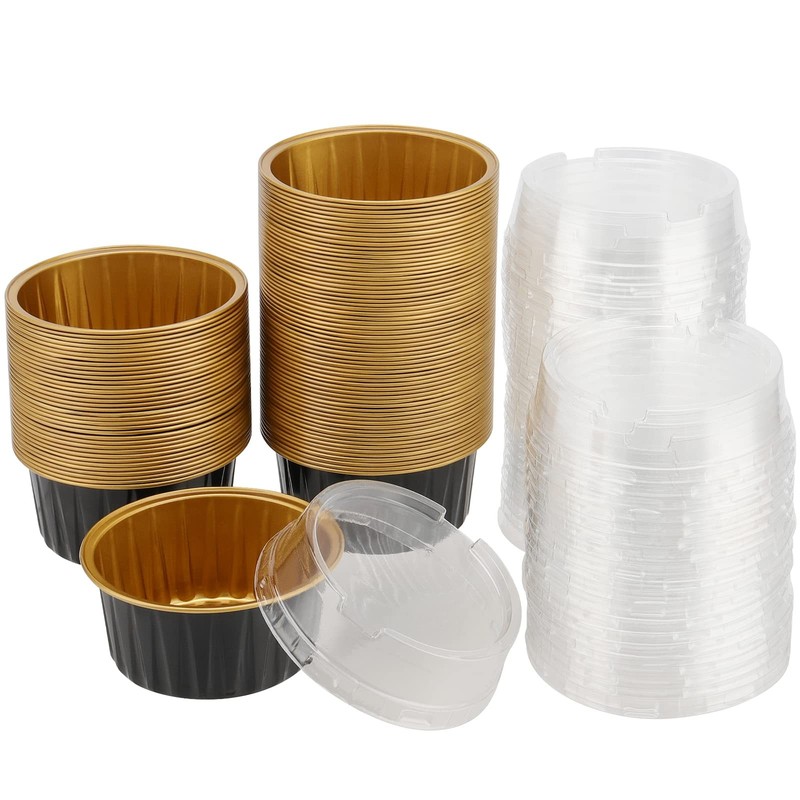 100 Pack 4oz Aluminum Foil Cups with Lids, 125ml Pie Tins, Round Cupcake Baki…