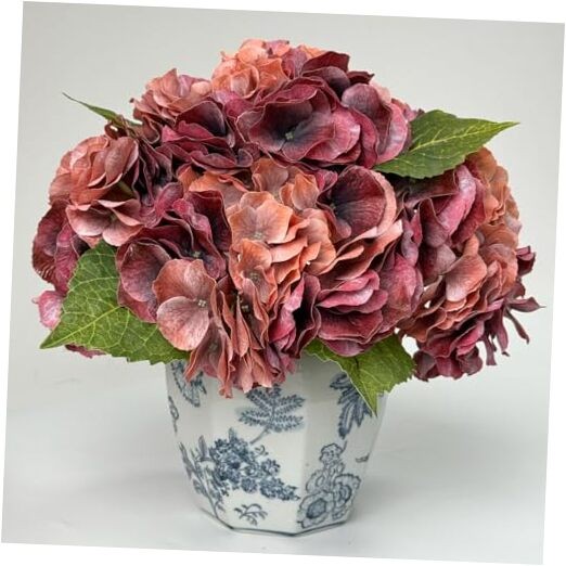 3 Pcs Hydrangea Artificial Flower 21” Real Touch Big Bloom Rust Red