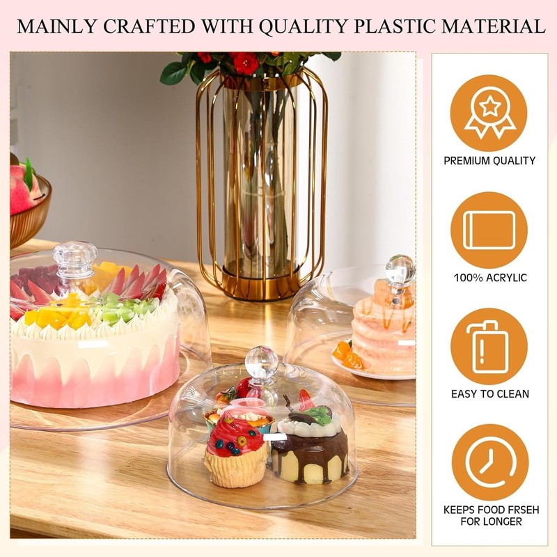 3 Pcs Clear Cake Dome Cover 7" 9" 11" Acrylic Stand clear gallery
