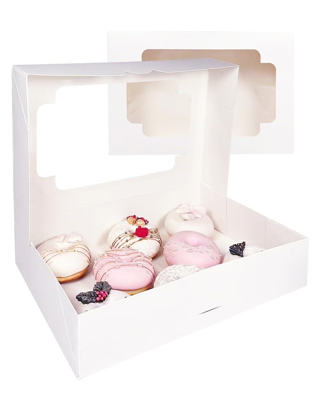 Auto-pop Up White Cookie Box Window 12x8x2.5 Inch 32 Packs Folding Pastry gallery