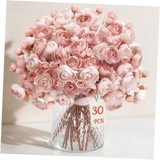 Pcs Ranunculus Artificial Flowers Faux Silk Mini Ranunculus, 30 Dusty Rose