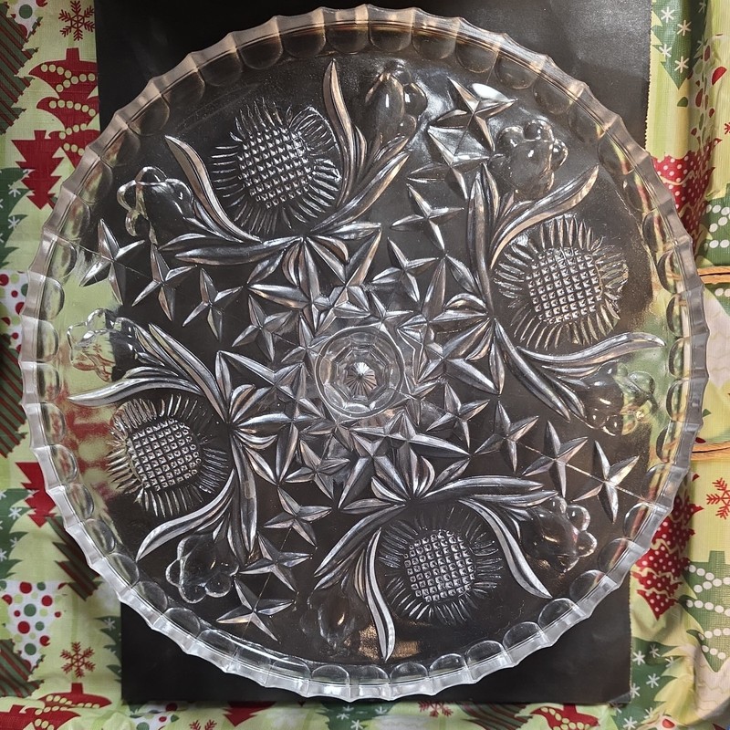 Vintage Crystal Cake Stand Rose Etched 11.5″ Pedestal Plate