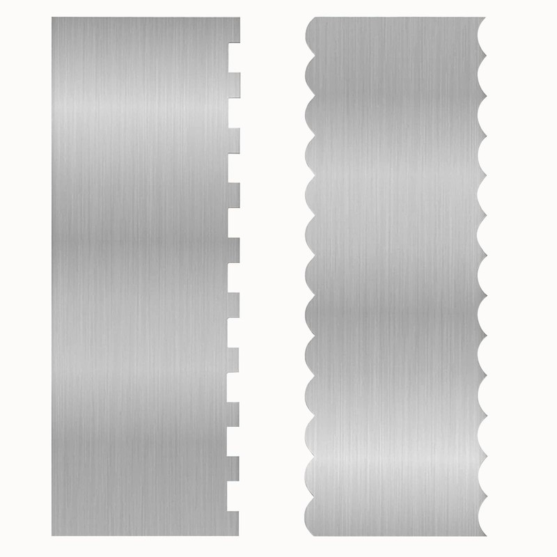 2 Pcs Stainless Metal Cake Scraper Smoother Double Sided Patterned Edge Cake …