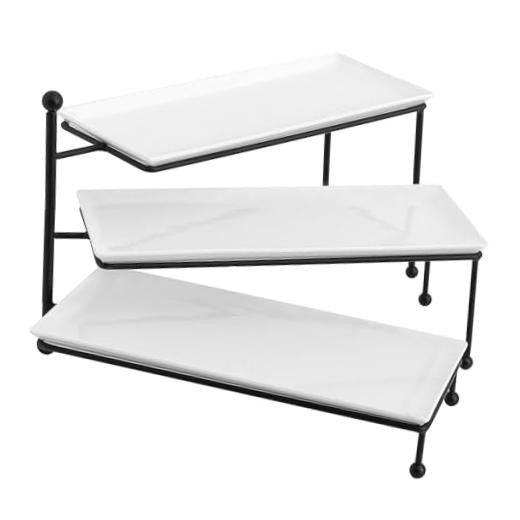 3 Tiered Serving Stand – White Porcelain Platters, 14.5″ x 6″ Tier Style1