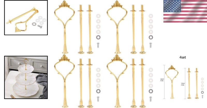 4 Sets of 3 Tier Cake Stand Hardware, 2 Styles Golden Tiered Fruit Dessert Servi gallery