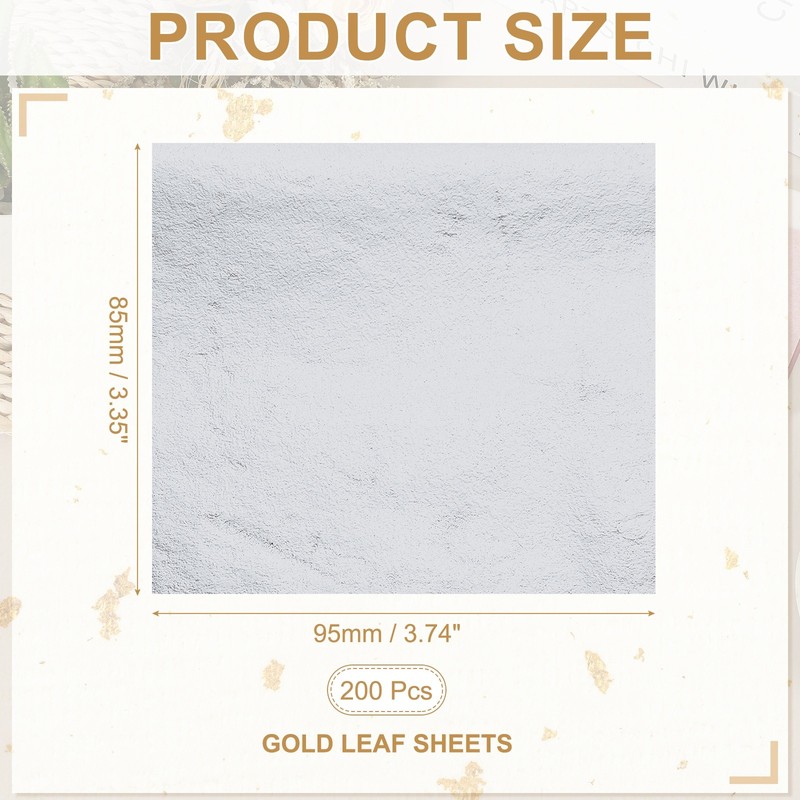 200 Pcs 3.7" x 3.4" Gold Leaf Sheets Gold Foil Sheet Metallic Leaf Paper Silver gallery
