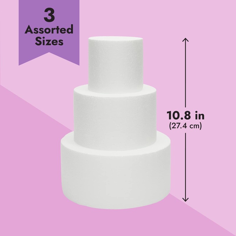 Fake Cake Dummy Set - 10.8 in Tall, 3-Tier Round White Foam - for Fake Birthd... gallery