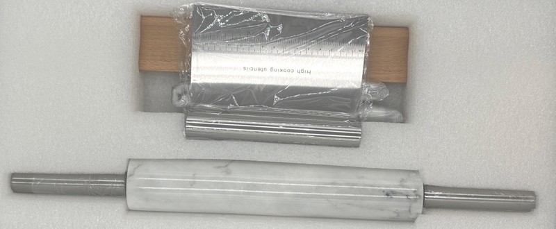 Marble Rolling Pin Set w/ Stainless Steel Handles + Baking Mat & Scraper – New