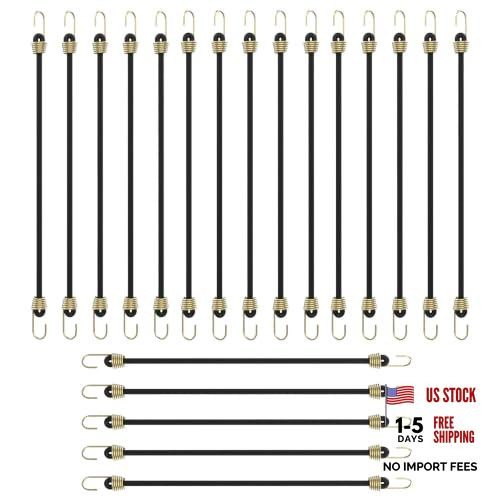 20 Pieces 8" Bungee Cords with Yellow Hooks - Heavy Duty Elastic