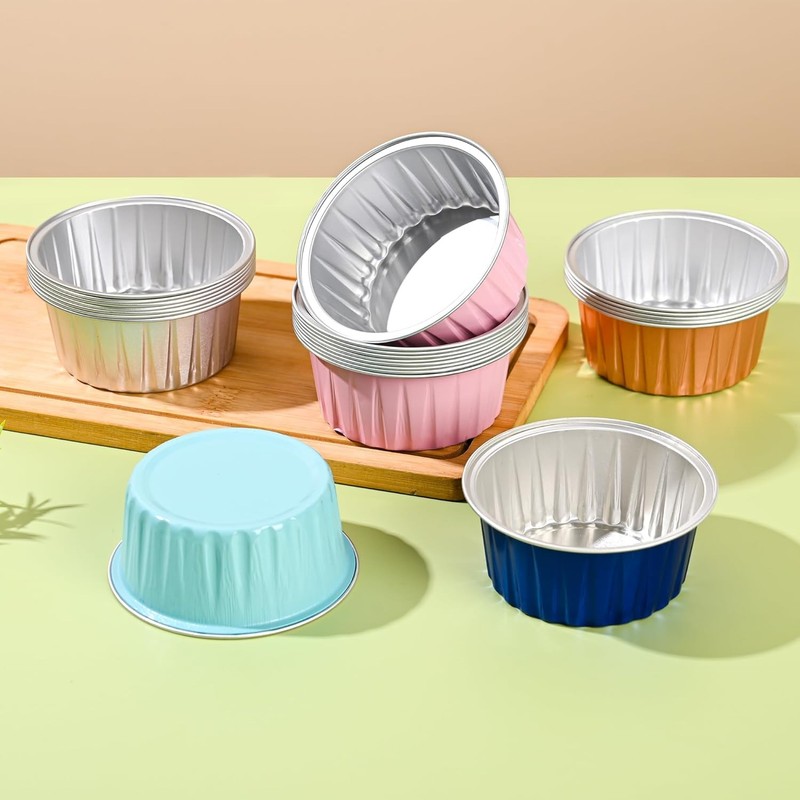 Mini Aluminum Foil Cupcake Baking Cups W/ Lids 40pcs 5oz Round Cupcake Foil NEW gallery