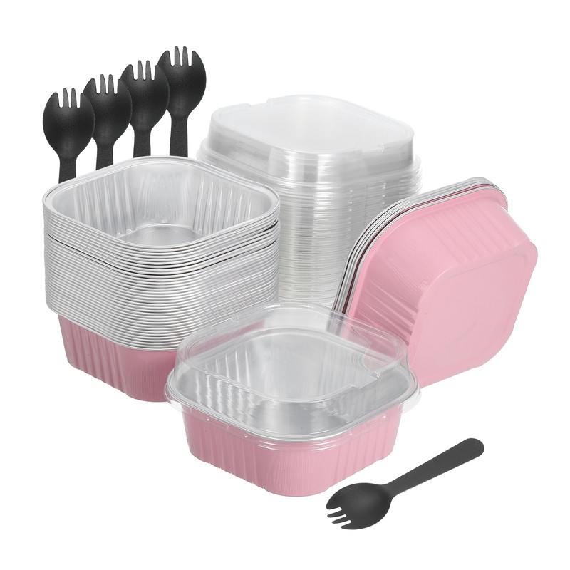40Pack 10oz Cake Pans with Lids and Spoons Pink