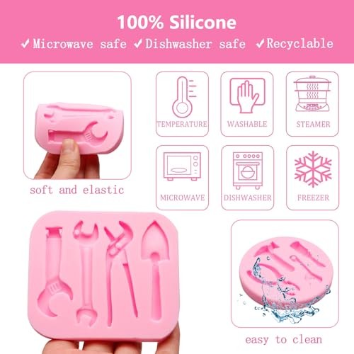 Tool Shaped Silicone Fondant Molds, 4-Piece Set, Pink, for Father's Day Theme gallery