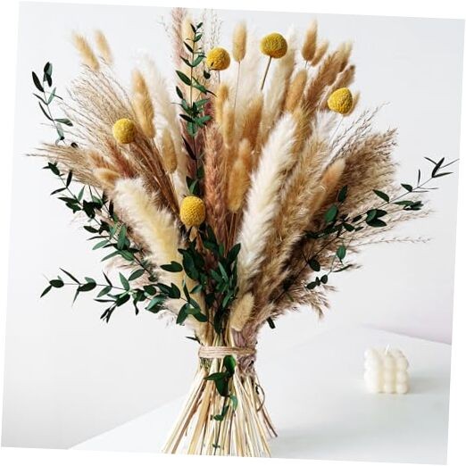 Boho Dried Flowers Bouquet – Olive Green Wall Decor, Pampas Grass Bouquet,