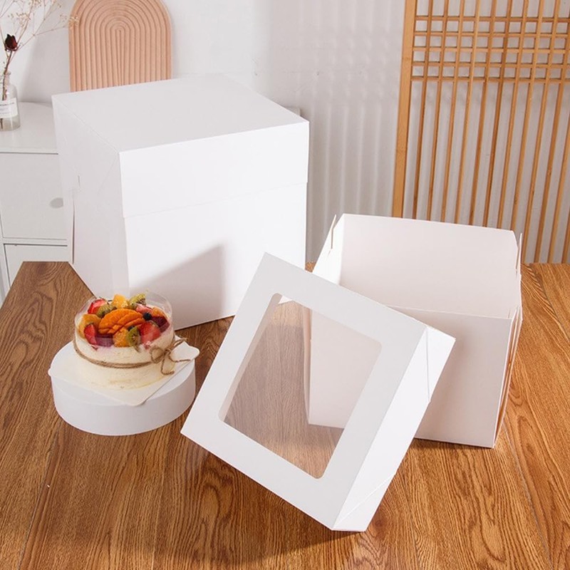 2 Pack Large Tall White Cake Boxes Ribbons Window Square 10x10x10 Inch Sets gallery