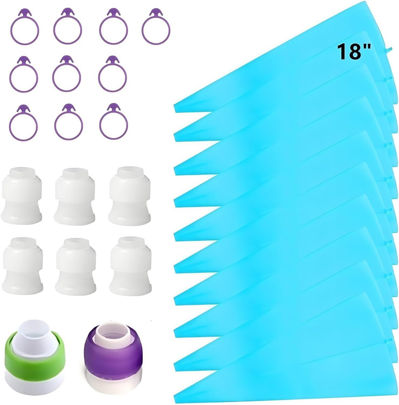 28 Pcs Pastry Piping Bags Set, with 10 PCS (18 Inch) Reusable Silicone Icing Bag
