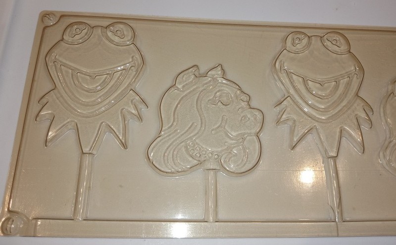 Vintage chocolate candy pops mold, 4 Muppets lollipops, Kermit Piggy crayon soap gallery
