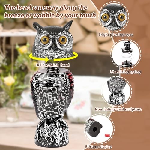 Fake Owl Decoys to Scare Birds Away-5.8 Inch, Rotating Head Sculptures, 1 gallery