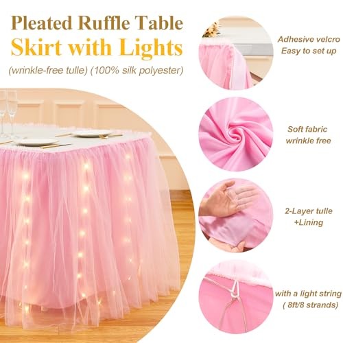 6FT Tulle Table Skirt for Rectangle or Round Tables Tutu L 6(ft)*H 30in Pink gallery