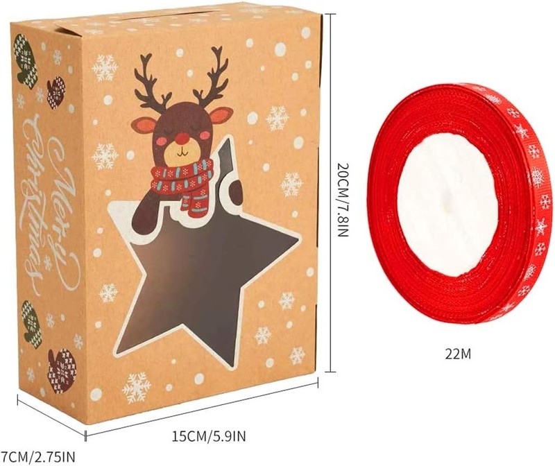 "Christmas Cookie Boxes,Kraft Treat Box with Window Ribbons for Bakery Candy Gif gallery