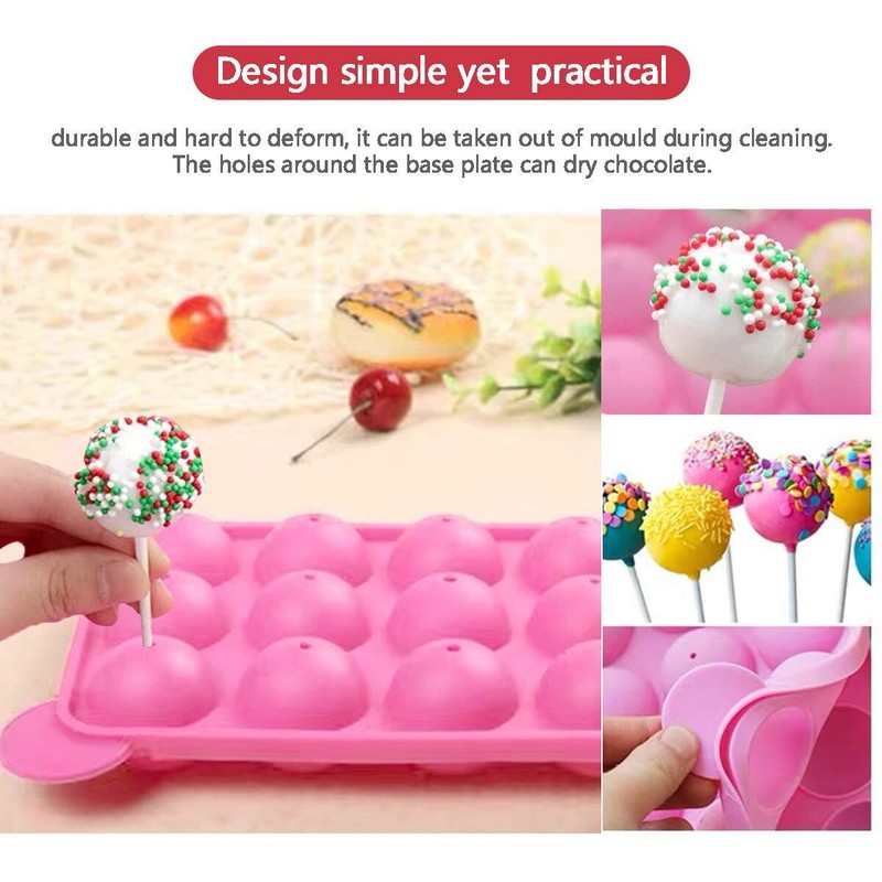 12 Cavity Silicone Lollipop Mold Set 60 Sticks Candy Bags Gold Ties Sucker gallery