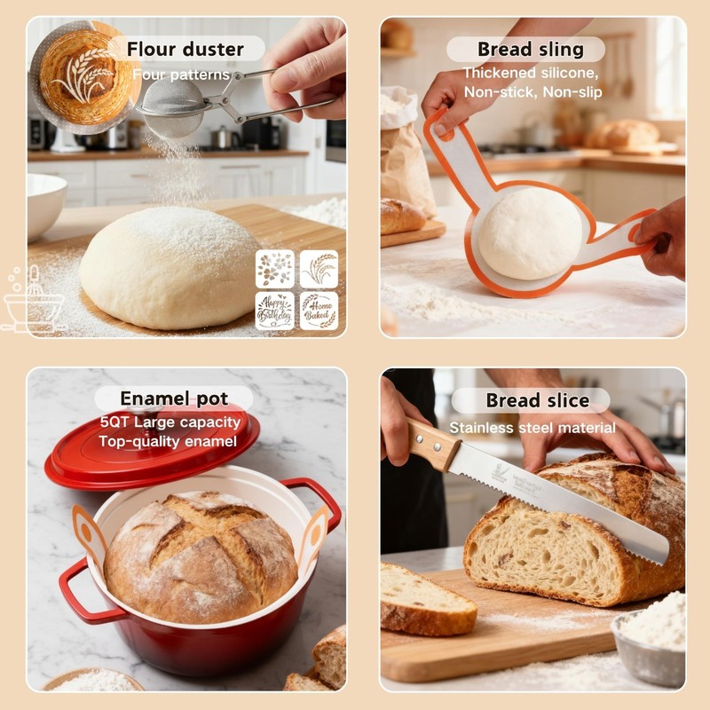 All-Inclusive Sourdough Starter Kit with Pot, 4 Proofing Baskets, Scale & Jar - gallery