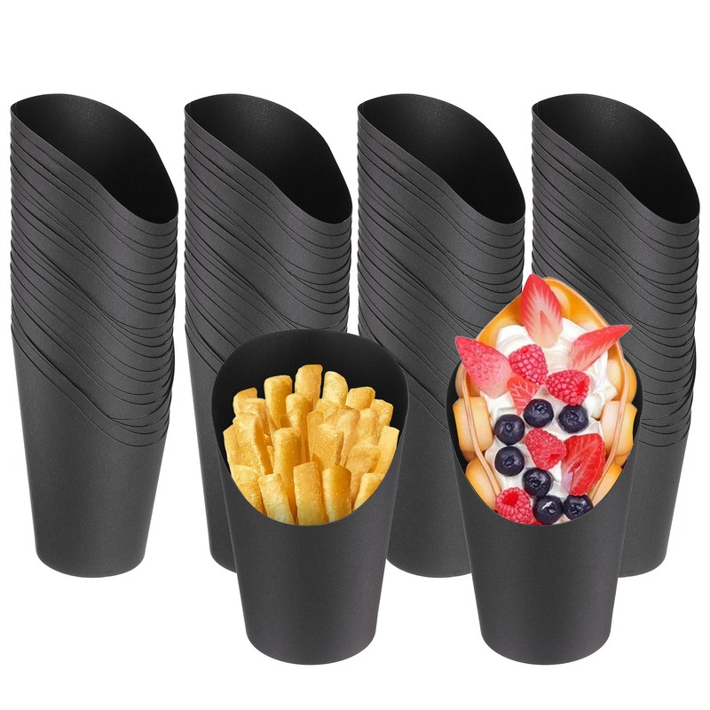 100Pcs French Fries Holder, 16oz Disposable Paper Charcuterie Cups, Black
