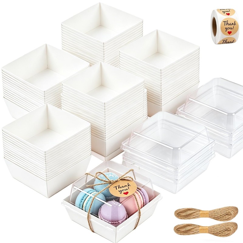 100 Pack Charcuterie Boxes with Clear Lids, White Paper Cake Sliced Boxes, 5 …