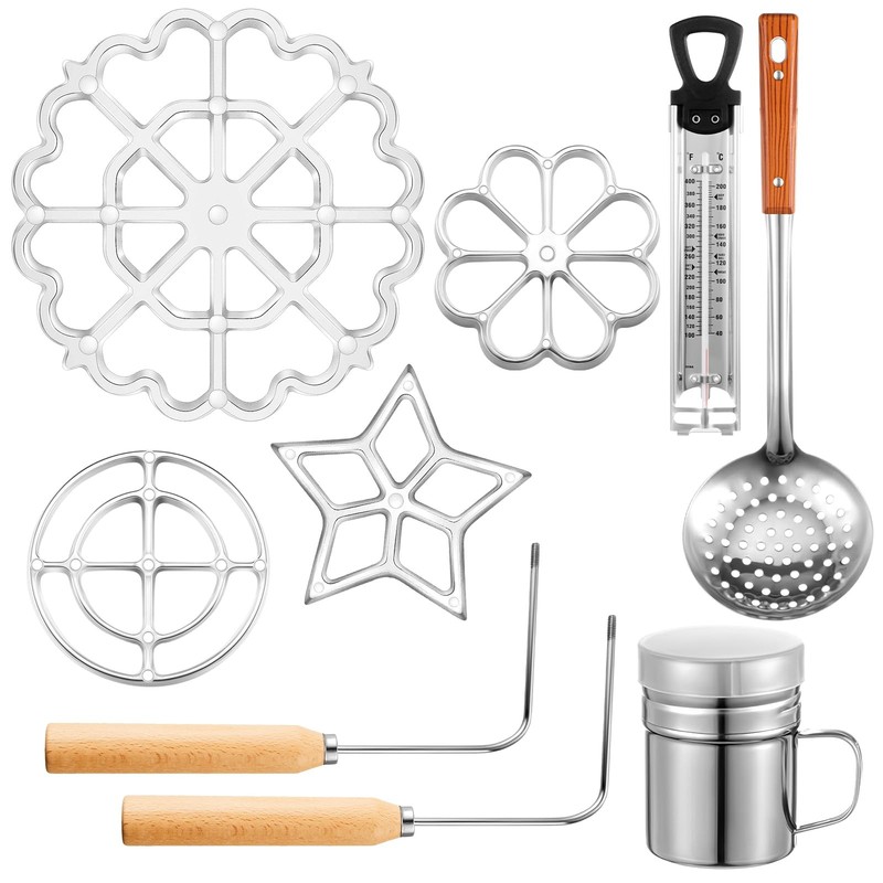 9 Pcs Rosettes Cooking Set Bunuelos Mold with Handle Rosette Iron Mold Mini W…