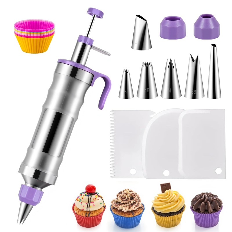 Dessert Decorating Syringe Set, Stainless Steel Frosting & Icing Piping Kit w…